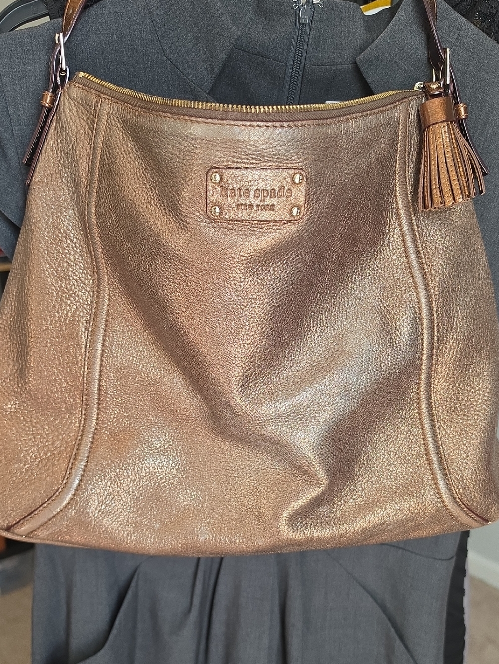 kate spade Bronze Metallic Leather Shoulder Bag with Tassel